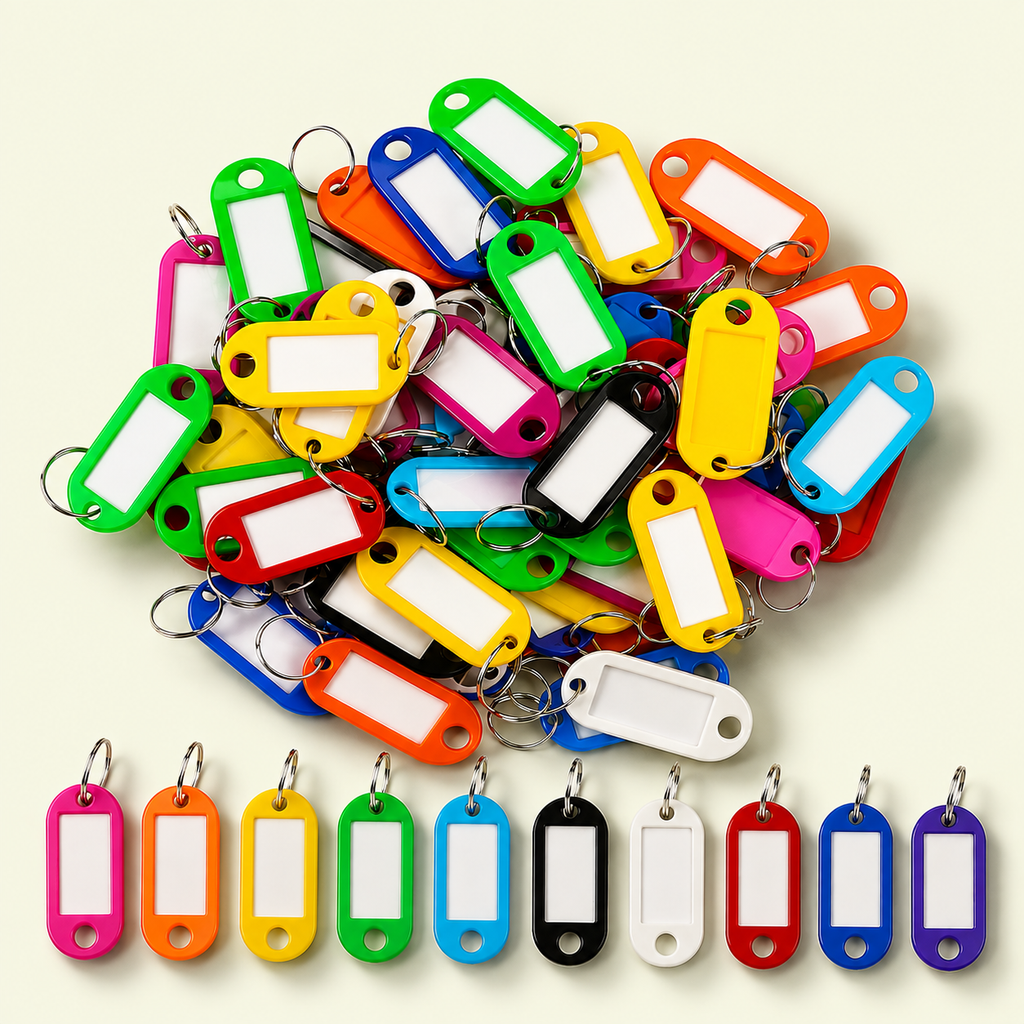 Pack of 30pcs Plastic Colour Key Tags with Paper Inserts Split Rings