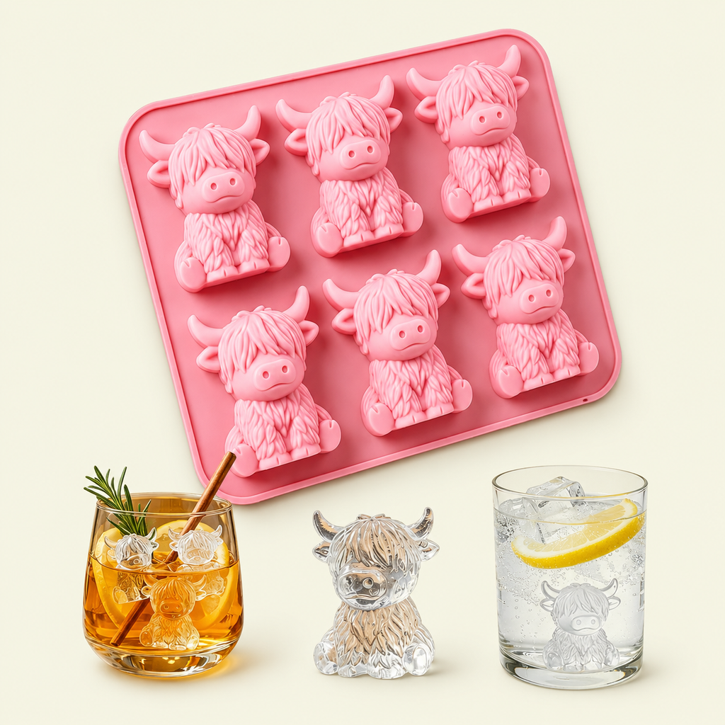 Mini Highland Cow Ice Cube Mold, Cute 3D Highland Cow Silicone Ice Cube Tray